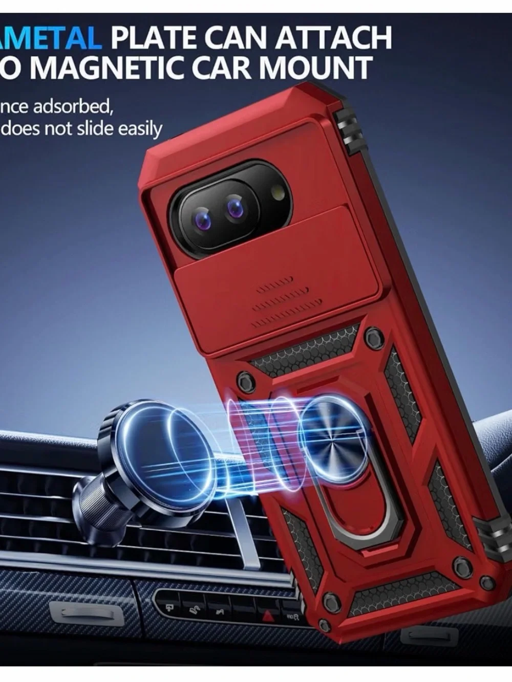 Google Pixal 9A Red Heavy-Duty Sliding Camera Case with Ring Kickstand